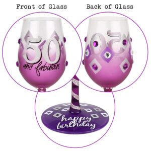 Top Shelf 50th Birthday Wine Glass ; Unique & Thoughtful Gift Ideas for Friends and Family ; Hand Painted Red or White Wine Glass for Mom, Grandma, and Sister