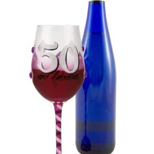 Top Shelf 50th Birthday Wine Glass ; Unique & Thoughtful Gift Ideas for Friends and Family ; Hand Painted Red or White Wine Glass for Mom, Grandma, and Sister