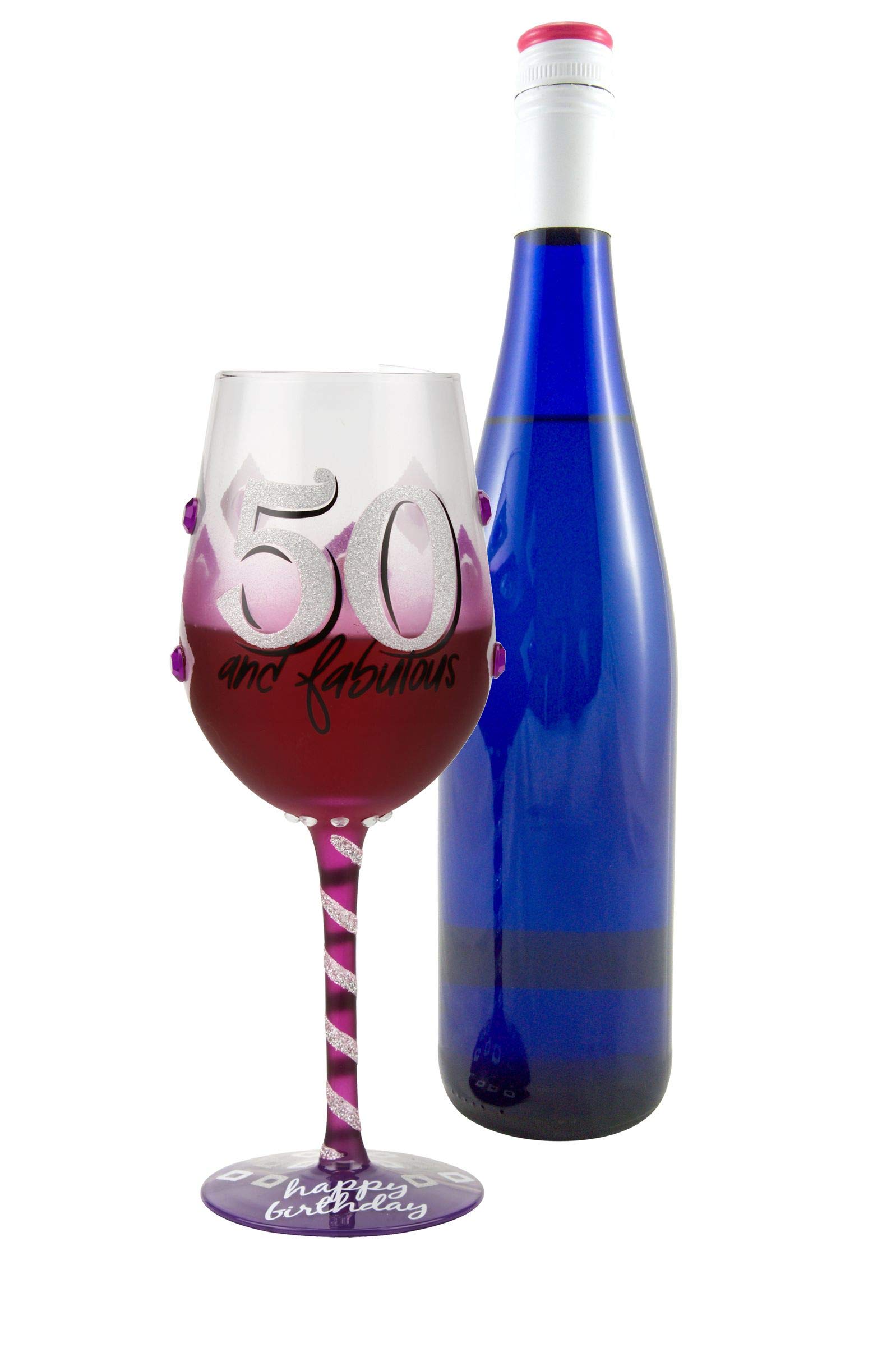 Top Shelf 50th Birthday Wine Glass ; Unique & Thoughtful Gift Ideas for Friends and Family ; Hand Painted Red or White Wine Glass for Mom, Grandma, and Sister