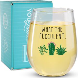funny wine glass gift- 17 oz stemless wine glass (what the fucculent)