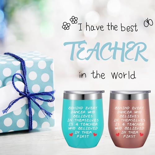 4 Pack Teacher Appreciation Gift Coffee Mug, Graduation Birthday Teacher's Day Gift for Women Dance Teacher, 12 oz Wine Tumblers with Lids Straws and Brushes (Rose Gold, Mint Green)