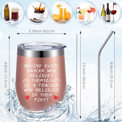 4 Pack Teacher Appreciation Gift Coffee Mug, Graduation Birthday Teacher's Day Gift for Women Dance Teacher, 12 oz Wine Tumblers with Lids Straws and Brushes (Rose Gold, Mint Green)