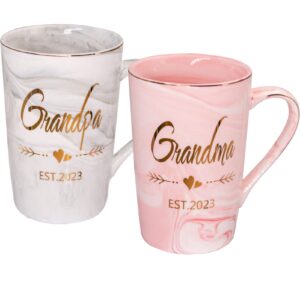 mugpie grandma and grandpa est 2023 mugs - new grandparent announcement first time pregnancy gifts coffee mug set- elegant gifts for baby shower mother's day father's day - 12.5oz ceramic coffee cup