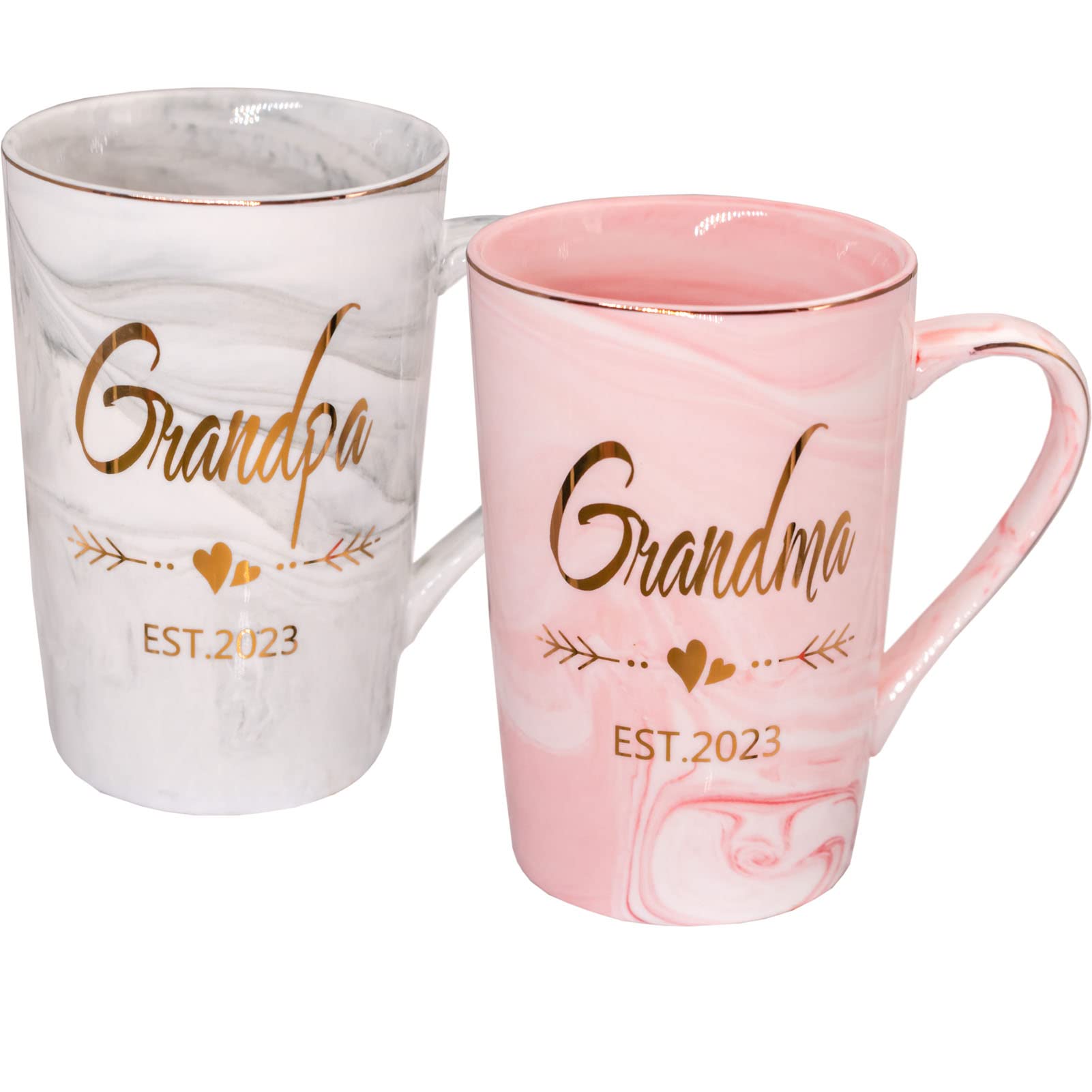 Mugpie Grandma and Grandpa EST 2023 Mugs - New Grandparent Announcement First Time Pregnancy Gifts Coffee Mug Set- Elegant Gifts for Baby Shower Mother's Day Father's Day - 12.5oz Ceramic Coffee Cup