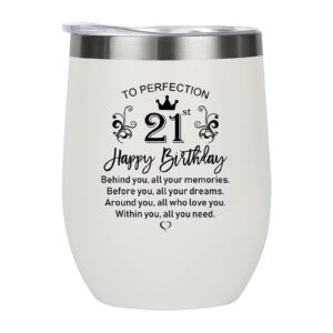 21st birthday gifts for her, happy 21st birthday decorations for her, funny 21 year old birthday gift ideas for her, friends, sister, daughter, girlfriend - 12oz stainless steel insulated wine tumbler