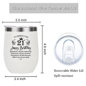 21st Birthday Gifts for Her, Happy 21st Birthday Decorations for Her, Funny 21 Year Old Birthday Gift Ideas for Her, Friends, Sister, Daughter, Girlfriend - 12oz Stainless Steel Insulated Wine Tumbler