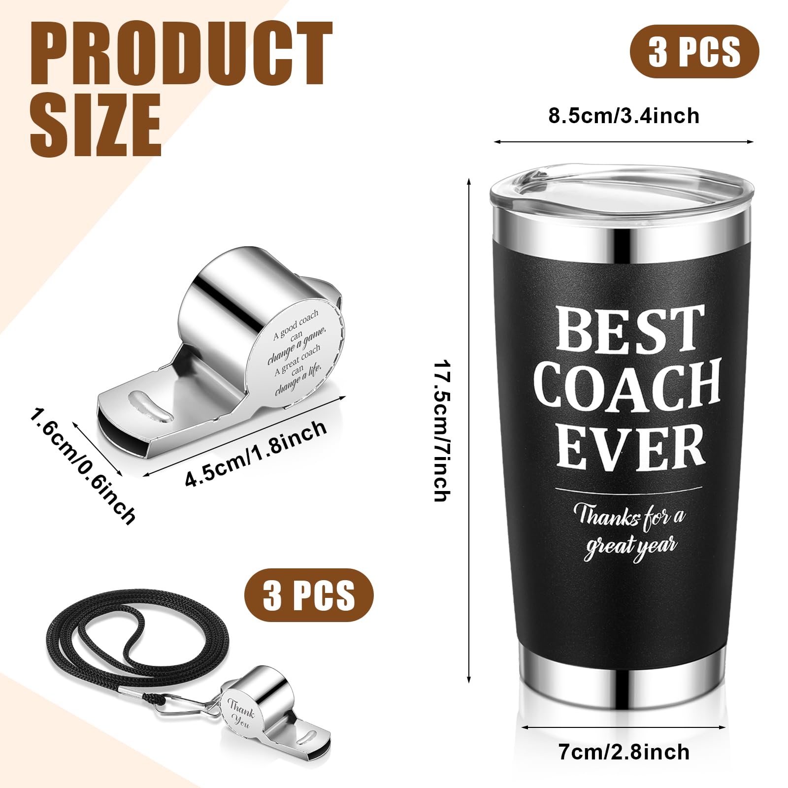 Sumind 6 Pcs Coach Gifts Best Coach Ever Tumbler with Lid Lanyard Whistle Coach Stainless Steel Travel Mug Best Coach Ever Gifts Coach Appreciation Tumbler Soccer Volleyball Basketball Football 20 oz