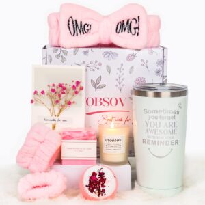 utobsov get well soon gifts for women, christmas gift baskets relaxation gifts for friends cowoker mom care package for her who recover after surgery, pink birthday gifts feel better gifts
