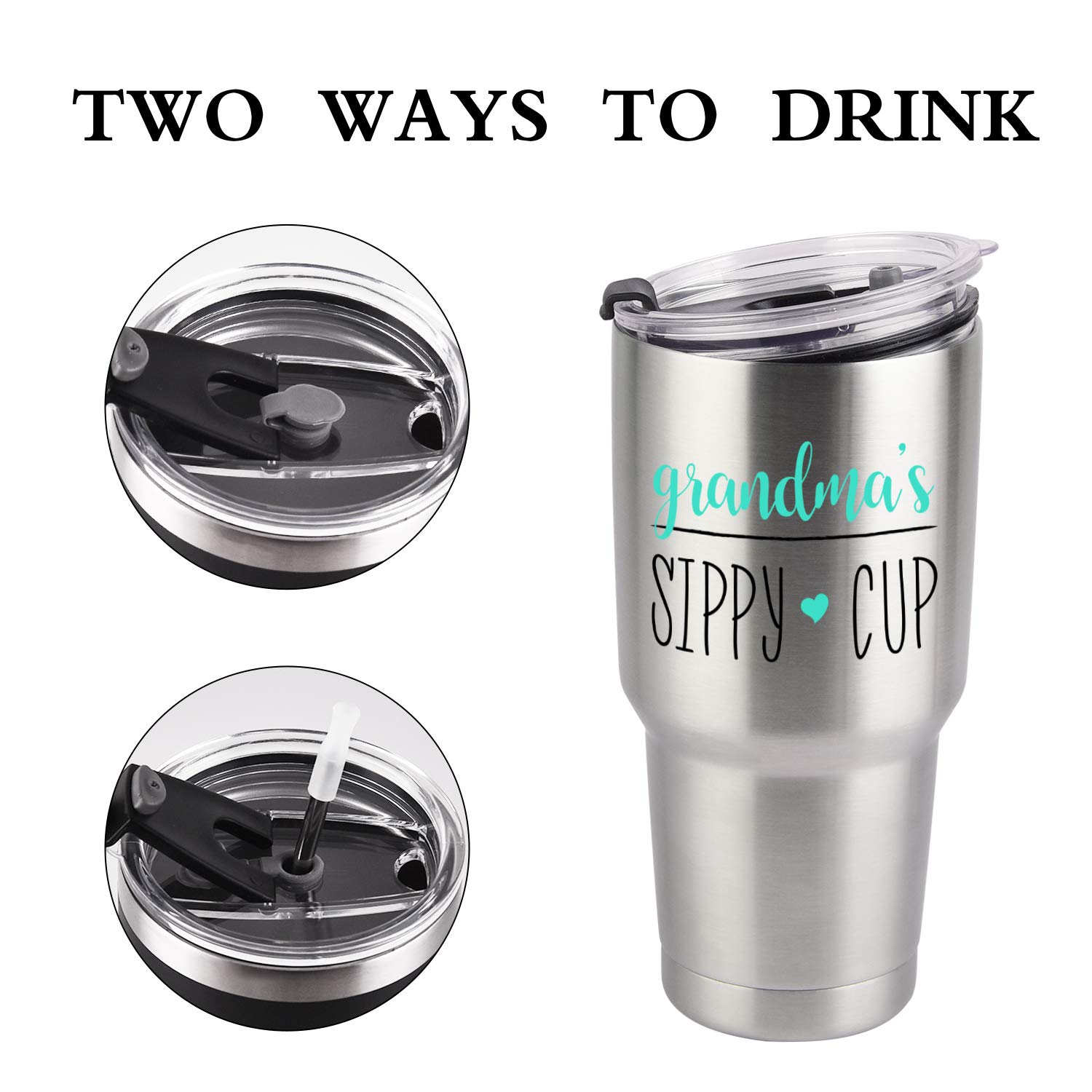 Grandma's Sippy Cup Travel Tumbler with 2 Lids, Birthday Christmas Gift for Grandma Grandmother Nana Gigi Mom Mother's Day Thanksgiving Day, 20 Oz Funny Insulated Stainless Steel Tumbler, Mint