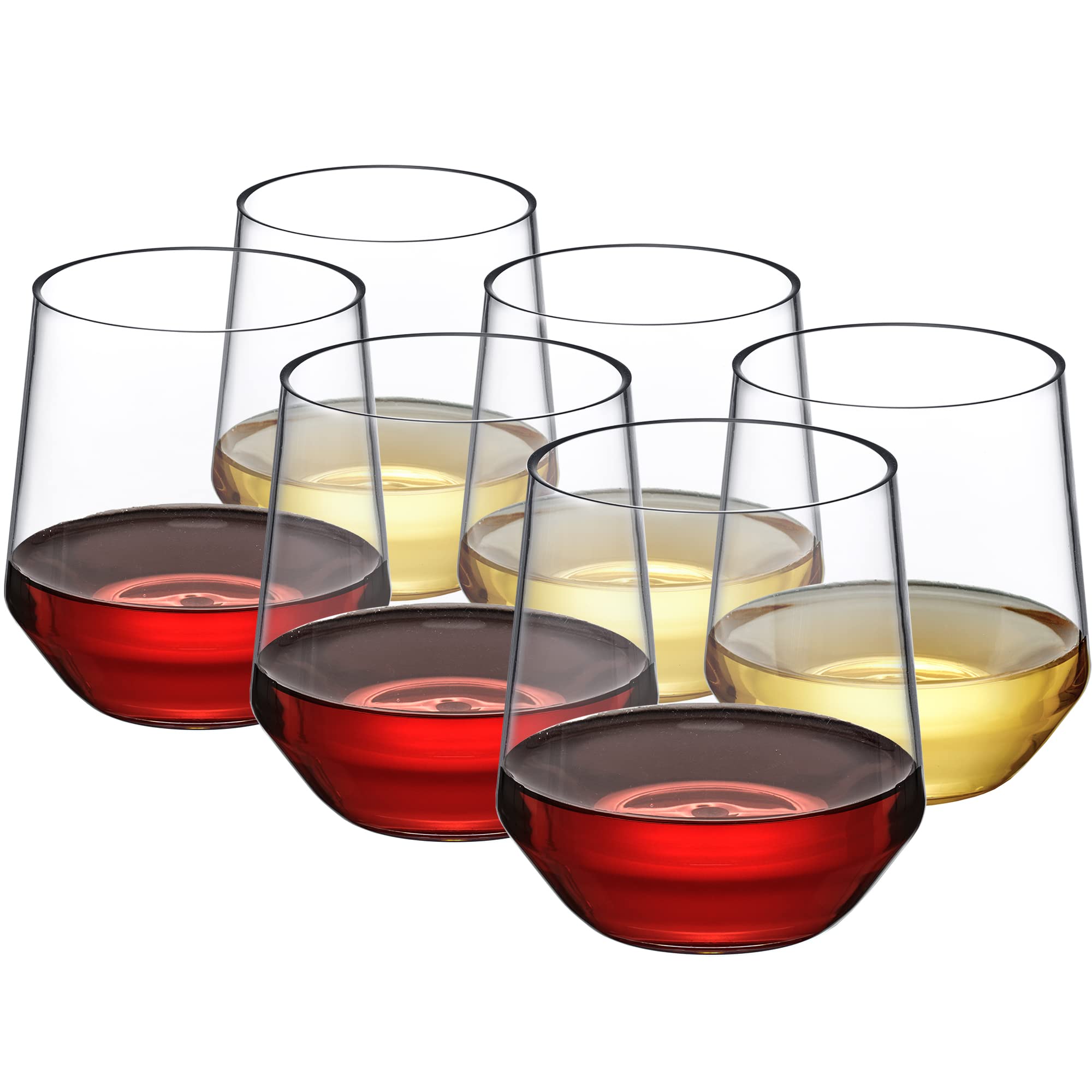 Amazing Abby - Sammy - 14-Ounce Unbreakable Tritan Wine Glasses (Set of 6), Plastic Stemless Wine Tumblers, Reusable, BPA-Free, Dishwasher-Safe, Perfect for Poolside, Outdoors, Camping, and More