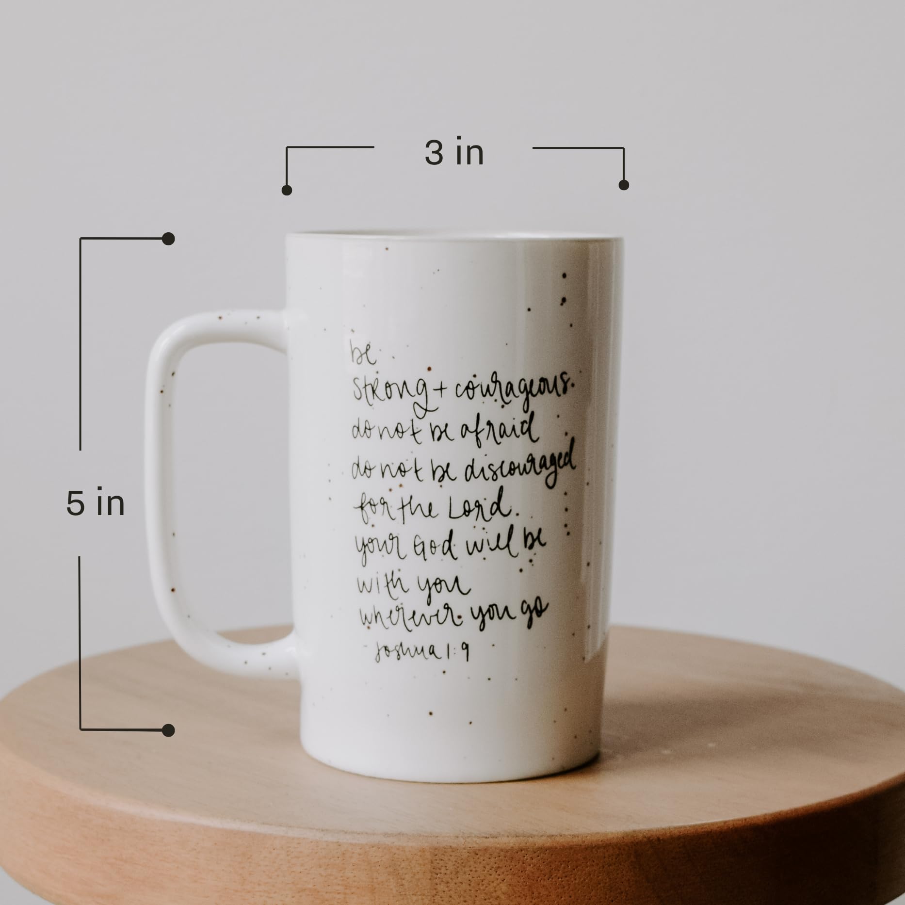 Sweet Water Decor Inspirational Coffee Mugs | Cute Motivational 16oz Ceramic Style Scripture Coffee Cup | Microwave and Dishwasher Safe | Encouraging Religious Gift (Be Strong and Courageous)