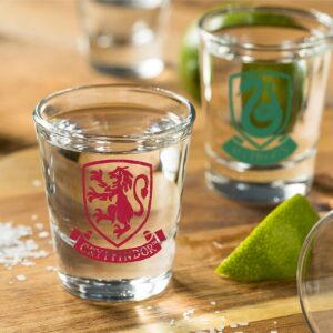 Harry Potter Shot Glass Set - 2 oz. Capacity - Set of 4 Glasses - Gryffindor, Slytherin, Hufflepuff, Ravenclaw