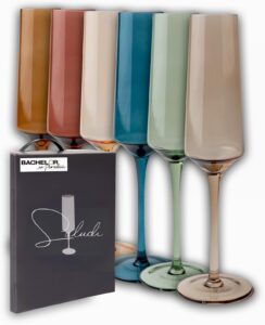 saludi colored champagne flutes - as seen on 'bachelor in paradise' - 7oz (set of 6) stemmed multi-color champagne glass - great for all occasions and gifts - luxury, durable, hand-blown