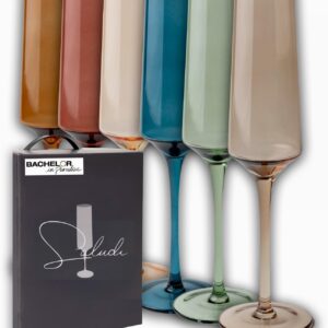 Saludi Colored Champagne Flutes - As Seen on 'Bachelor in Paradise' - 7oz (Set of 6) Stemmed Multi-Color Champagne Glass - Great for All Occasions and Gifts - Luxury, Durable, Hand-Blown