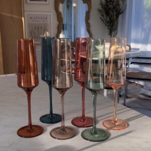 Saludi Colored Champagne Flutes - As Seen on 'Bachelor in Paradise' - 7oz (Set of 6) Stemmed Multi-Color Champagne Glass - Great for All Occasions and Gifts - Luxury, Durable, Hand-Blown