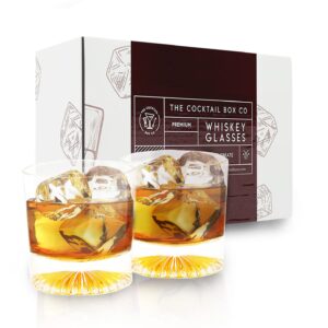 The Cocktail Box Co. Premium Whiskey Glasses Set of 2, Bourbon Glass, Whiskey Glass, Double Wall Old Fashioned Glass, Crystal Glasses, Unique design of Whiskey Glasses, Great Gifts for Men