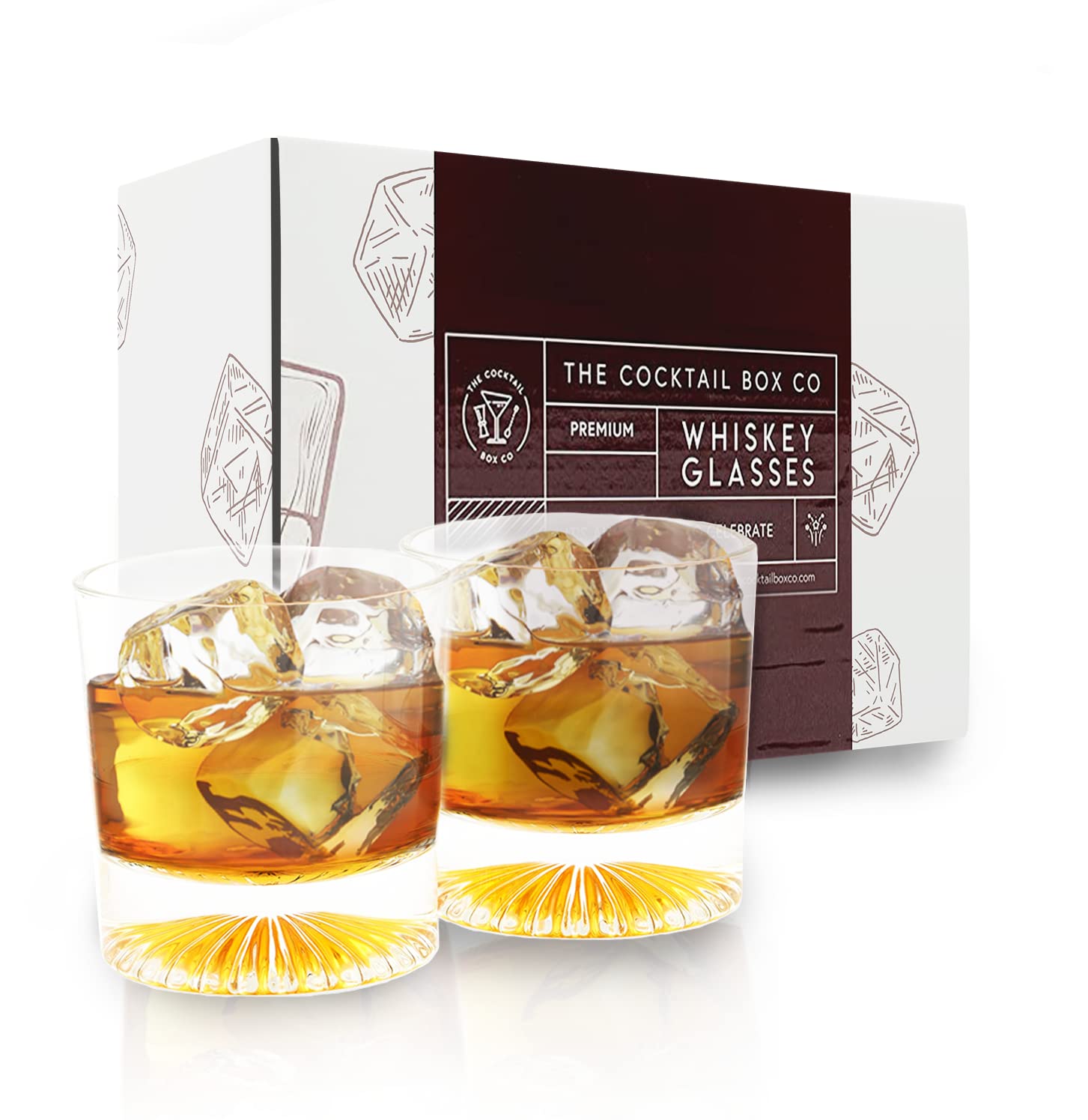 The Cocktail Box Co. Premium Whiskey Glasses Set of 2, Bourbon Glass, Whiskey Glass, Double Wall Old Fashioned Glass, Crystal Glasses, Unique design of Whiskey Glasses, Great Gifts for Men