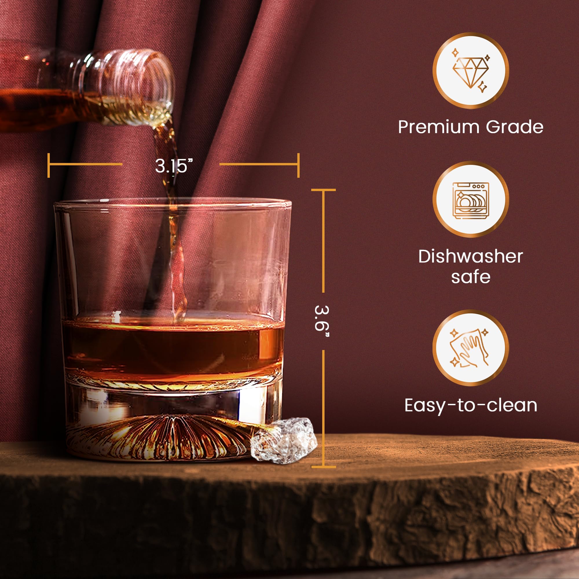 The Cocktail Box Co. Premium Whiskey Glasses Set of 2, Bourbon Glass, Whiskey Glass, Double Wall Old Fashioned Glass, Crystal Glasses, Unique design of Whiskey Glasses, Great Gifts for Men