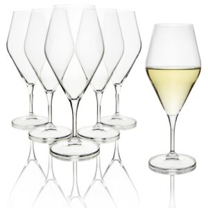 white wine glasses set of 6, 16 oz, modern elegant, true czech lead-free durable crystal wine glass