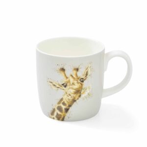 royal worcester wrendale designs lofty mug | 14 ounce large coffee mug with giraffe design | made from fine bone china | microwave and dishwasher safe