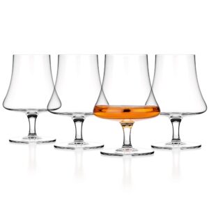 luxbe - bourbon whiskey brandy crystal glasses goblet snifter, set of 4 - handcrafted leadfree glass - great for spirits drinks - scotch cognac - 8.5oz - 250ml