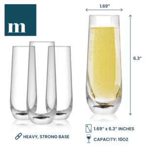 Modvera Stemless Champagne Glasses| Set of 6 10oz Modern, Crystal Clear Champagne Flutes| 6.3 Inch Tall Toasting Glasses, Glassware Sets For Wedding, Birthday, Graduation, and Engagement Celebrations