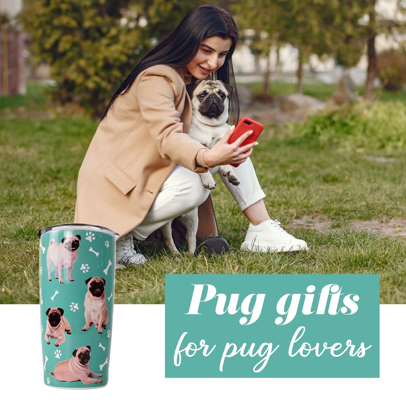 Pug Gifts- 20 Oz Stainless Steel Tumbler - Dog Lover Gifts - Gifts For Dog Mom, Dog Owner, Women, Girls, Friends, Daughters, Coworkers - Pug Tumbler