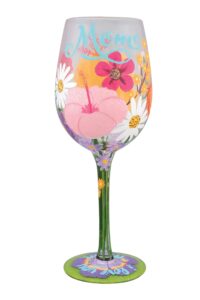 enesco designs by lolita i love you mom flowers artisan hand-painted wine glass, 1 count (pack of 1), multicolor