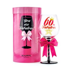 say ho um 60 and fabulous birthday wine glass for women | fun gift for woman turning sixty years old | best friend, sister, grandma, cousin, co-worker | big 23 oz, 8.8 inch tall wine glass