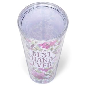 Mary Square Best Nana Ever Purple Salem Floral 24 Ounce Straw Tumbler with Goldtone Lid