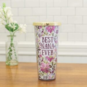 Mary Square Best Nana Ever Purple Salem Floral 24 Ounce Straw Tumbler with Goldtone Lid