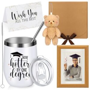 maxdot graduation gifts set 2024 congrats grad tumbler and bear grad gifts for her him now hotter by one degree include photo frame wine tumbler bear card gift box for student friend graduate