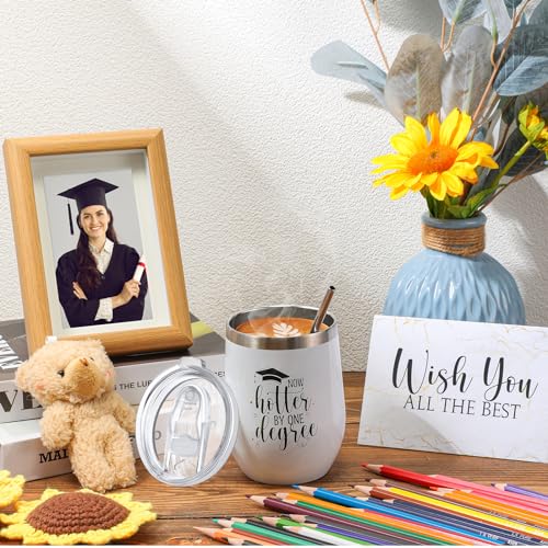 Maxdot Graduation Gifts Set 2024 Congrats Grad Tumbler and Bear Grad Gifts for Her Him Now Hotter by One Degree Include Photo Frame Wine Tumbler Bear Card Gift Box for Student Friend Graduate