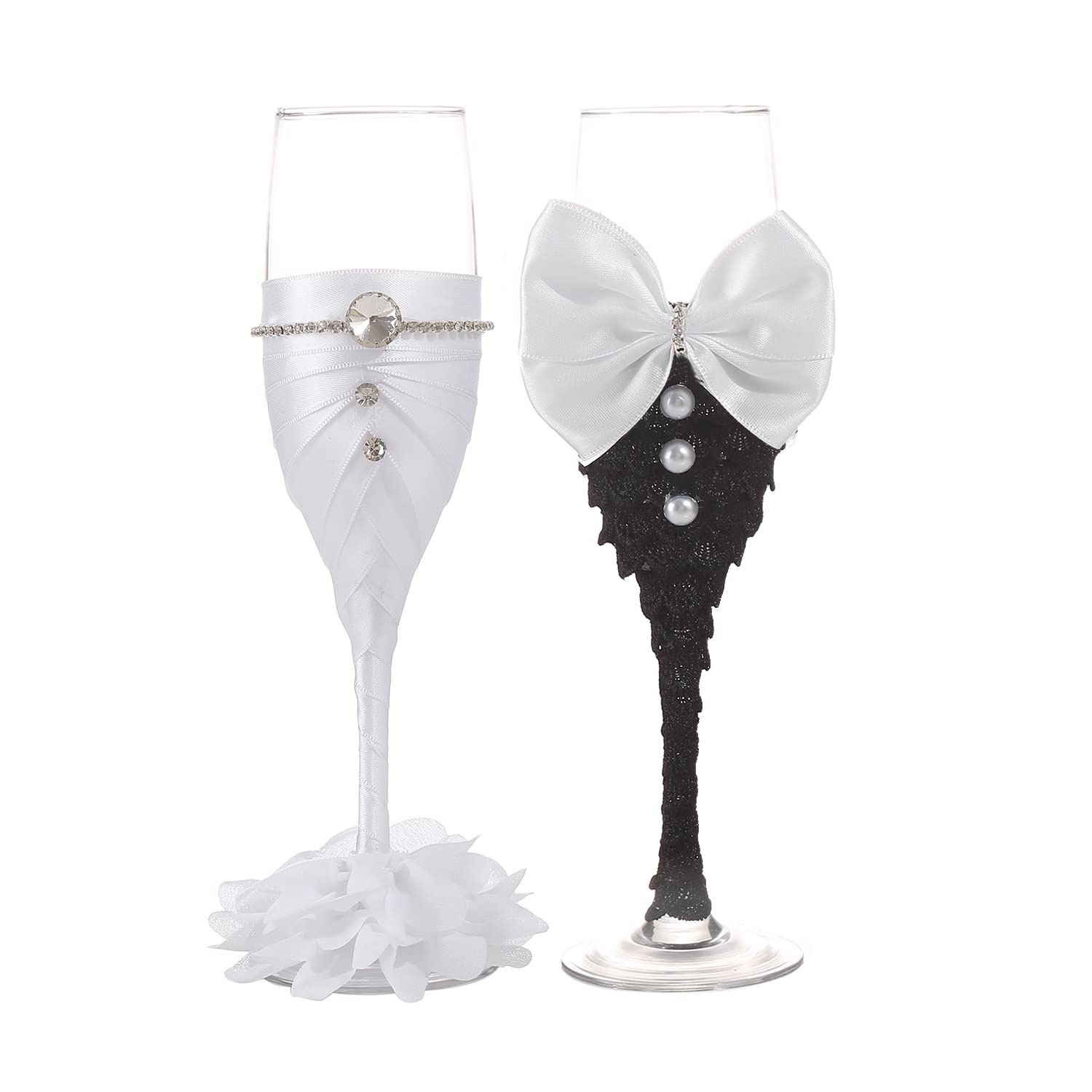 TRUE LOVE GIFT Wedding Champagne Glasses for Bride and Groom Wedding Flutes Toasting Bridal Shower Gifts Mr and Mrs Wedding Glasses Wedding Decorations Set of 2