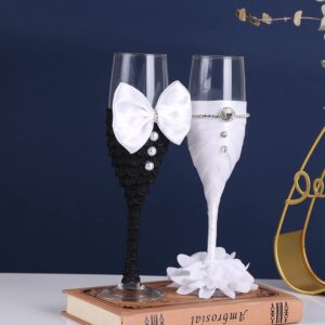 TRUE LOVE GIFT Wedding Champagne Glasses for Bride and Groom Wedding Flutes Toasting Bridal Shower Gifts Mr and Mrs Wedding Glasses Wedding Decorations Set of 2