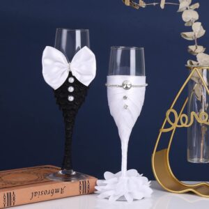 TRUE LOVE GIFT Wedding Champagne Glasses for Bride and Groom Wedding Flutes Toasting Bridal Shower Gifts Mr and Mrs Wedding Glasses Wedding Decorations Set of 2