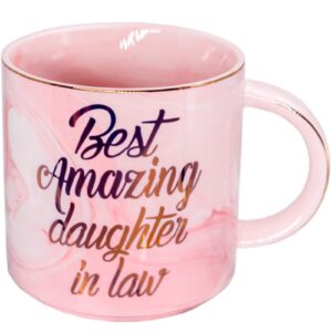 mugpie daughter in law gifts from mother in law - best amazing daughter in law coffee mug - funny birthday gifts for mom wife - mother's day christmas gifts idea - cute pink cup 11.5oz