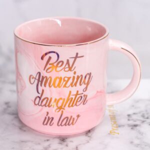 Mugpie Daughter In Law Gifts from Mother In Law - Best Amazing Daughter In Law Coffee Mug - Funny Birthday Gifts for Mom Wife - Mother's Day Christmas gifts Idea - Cute Pink Cup 11.5oz