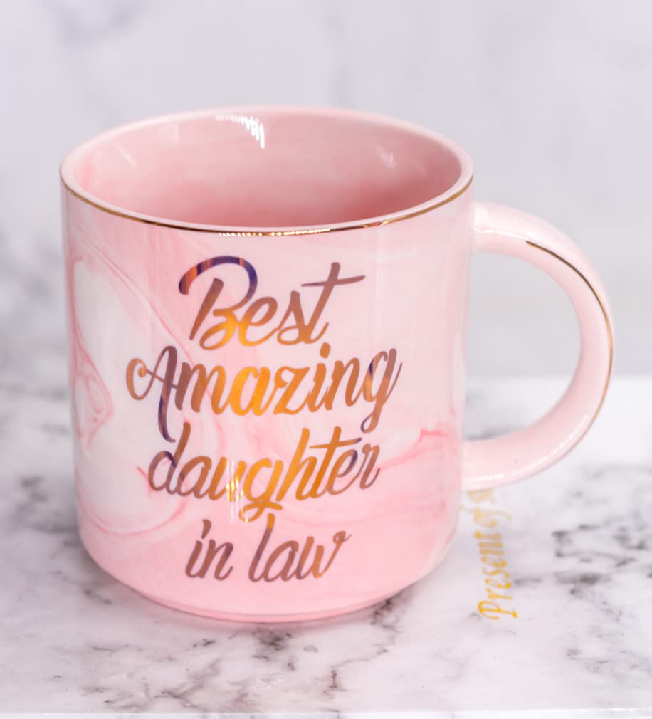 Mugpie Daughter In Law Gifts from Mother In Law - Best Amazing Daughter In Law Coffee Mug - Funny Birthday Gifts for Mom Wife - Mother's Day Christmas gifts Idea - Cute Pink Cup 11.5oz