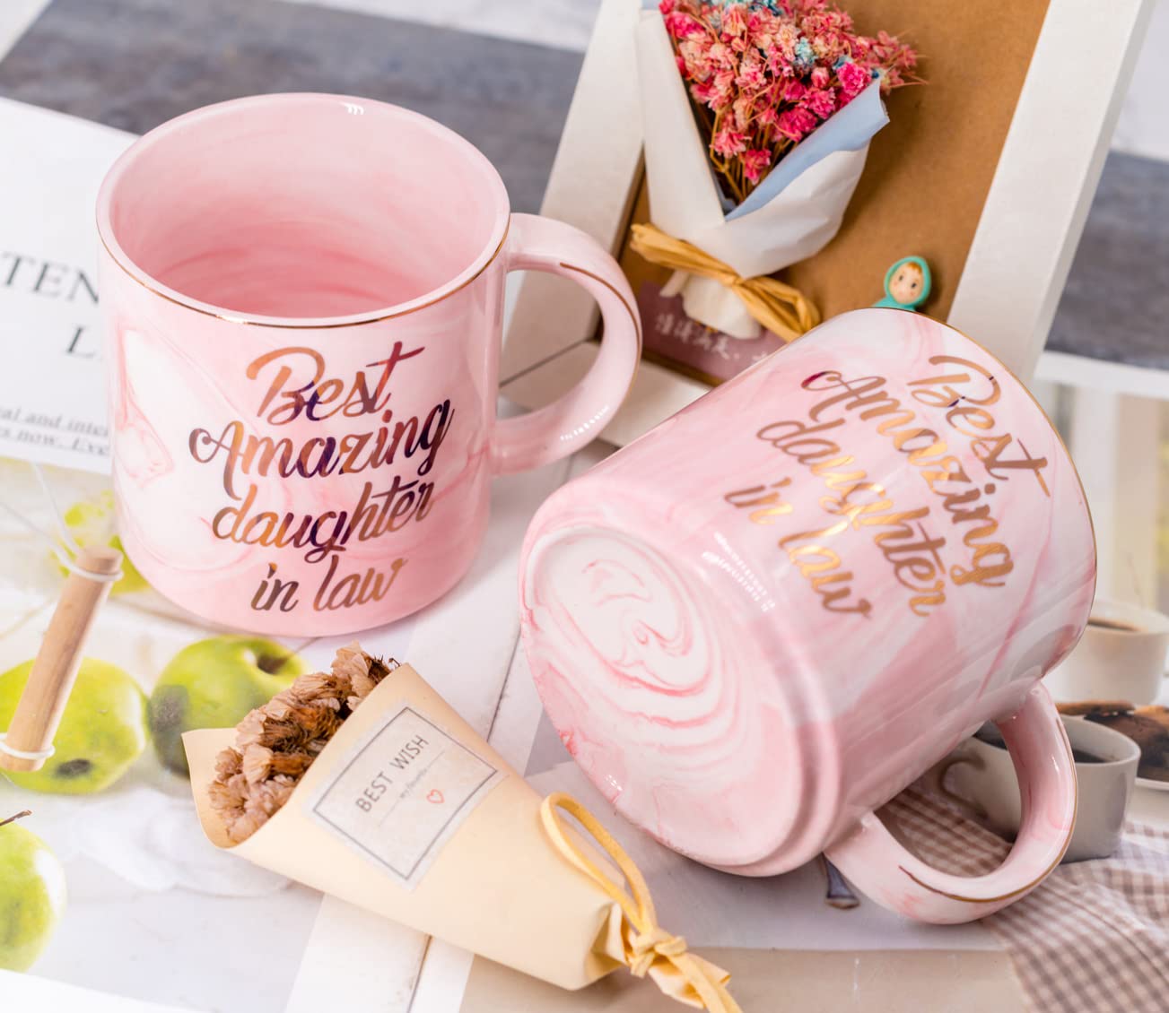 Mugpie Daughter In Law Gifts from Mother In Law - Best Amazing Daughter In Law Coffee Mug - Funny Birthday Gifts for Mom Wife - Mother's Day Christmas gifts Idea - Cute Pink Cup 11.5oz