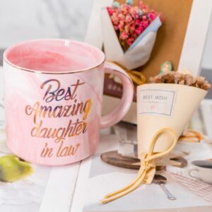 Mugpie Daughter In Law Gifts from Mother In Law - Best Amazing Daughter In Law Coffee Mug - Funny Birthday Gifts for Mom Wife - Mother's Day Christmas gifts Idea - Cute Pink Cup 11.5oz