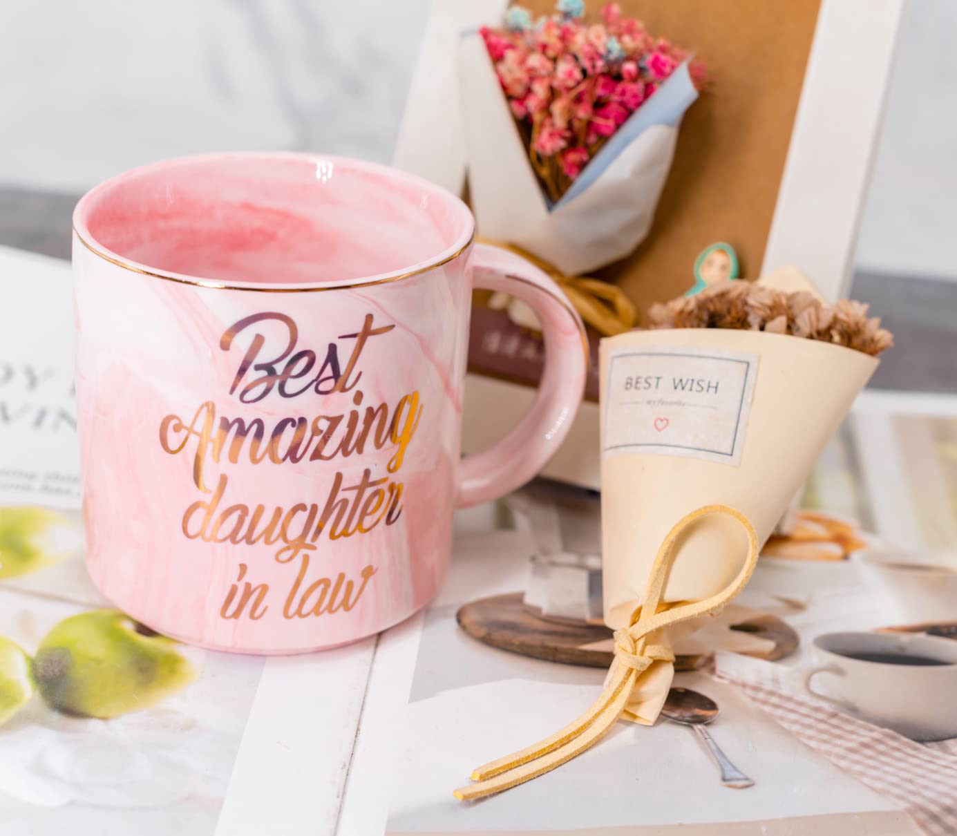 Mugpie Daughter In Law Gifts from Mother In Law - Best Amazing Daughter In Law Coffee Mug - Funny Birthday Gifts for Mom Wife - Mother's Day Christmas gifts Idea - Cute Pink Cup 11.5oz