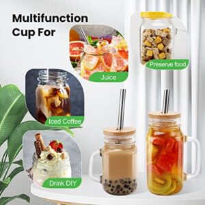 luium Mason Jars with Handle -2 Pack 24oz mason jar drinking glasses with lid and straw, Mason Jar Cups, Mason Jar mugs for Iced Coffee, Milkshake, Smoothie, Plastic Airtight Lids for Food Storage