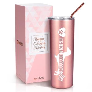 onebttl dachshund mom gifts, 20oz skinny tumbler for dachshund lovers, weiner dog lovers, women, girls and dog mom, rose gold (it's been a long day)