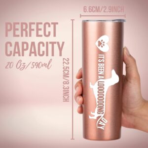 Onebttl Dachshund Mom Gifts, 20oz Skinny Tumbler for Dachshund Lovers, Weiner Dog Lovers, Women, Girls and Dog Mom, Rose Gold (It's Been A Long Day)