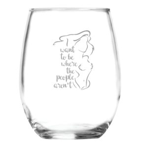 i want to be where the people aren't - 15 oz stemless wine glass - ideal for little mermaid fan - ariel inspired - funny gag birthday christmas or movie themed gift - introvert humor