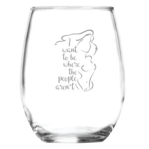 I Want to be Where the People Aren't - 15 oz Stemless Wine Glass - Ideal for Little Mermaid Fan - Ariel Inspired - Funny Gag Birthday Christmas or Movie Themed Gift - Introvert Humor