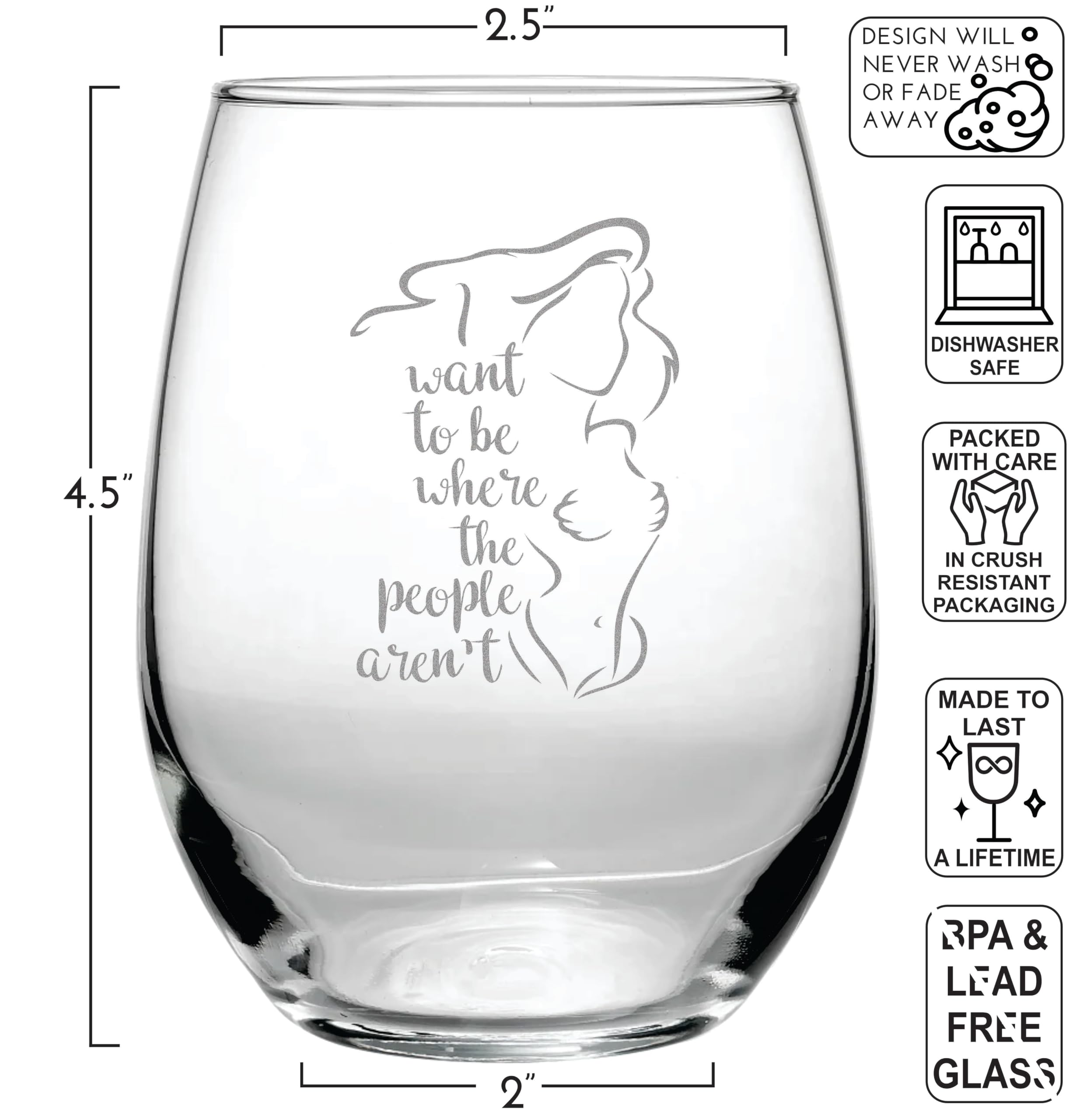 I Want to be Where the People Aren't - 15 oz Stemless Wine Glass - Ideal for Little Mermaid Fan - Ariel Inspired - Funny Gag Birthday Christmas or Movie Themed Gift - Introvert Humor