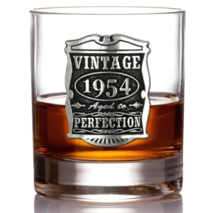 english pewter company vintage years 1954 70th birthday or anniversary old fashioned whisky rocks glass tumbler - unique gift idea for men [vin001]