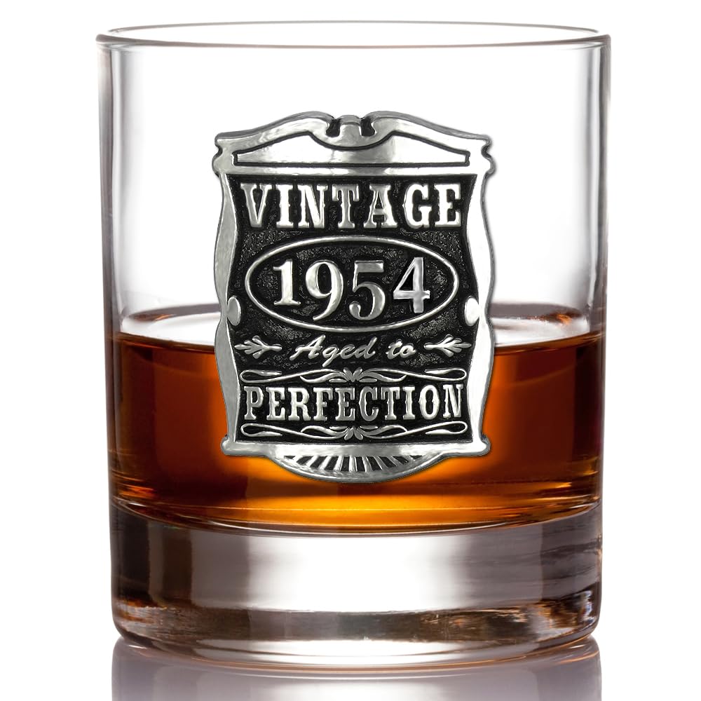 English Pewter Company Vintage Years 1954 70th Birthday or Anniversary Old Fashioned Whisky Rocks Glass Tumbler - Unique Gift Idea For Men [VIN001]